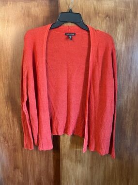EUC Eileen Fisher Fine Gauge Organic Linen Cotton Open Front Red Cardigan in 1X
